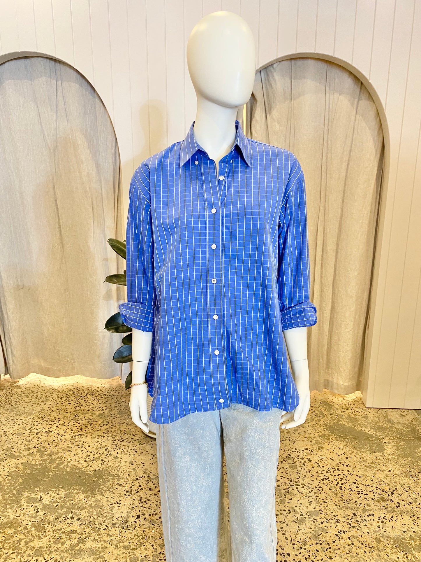 Scanlan Theodore Blue Check Boyfriend Shirt - Size S