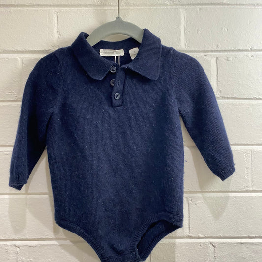 Country Road Polo Knit Long Sleeve Bodysuit in Navy - Size 0 (6-12mth)
