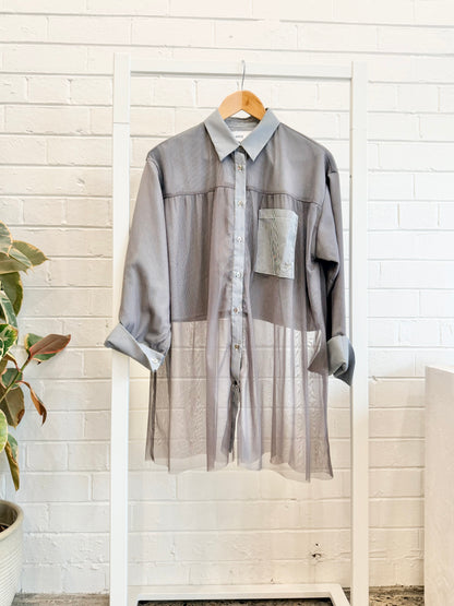 Converse Tokyo Grey Tulle Layered Stripe Shirt - Size S