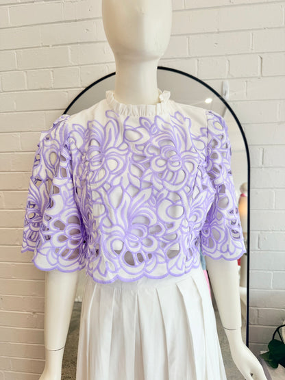 Sunfere Lilac Lace Skirt and Top Set - Size 10 - 12 - Pre-Loved Geelong