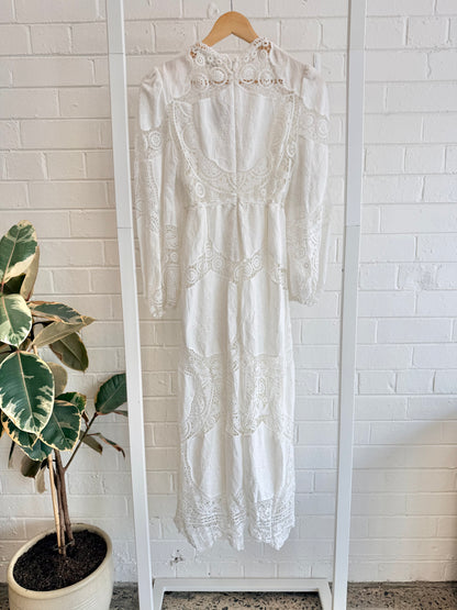 Zimmermann White Bonita Crochet Paneled Dress - Size 2 (8-10)