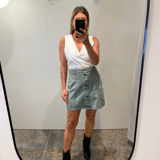 Ena Pelly Denim Mini Skirt in Green - Size 10