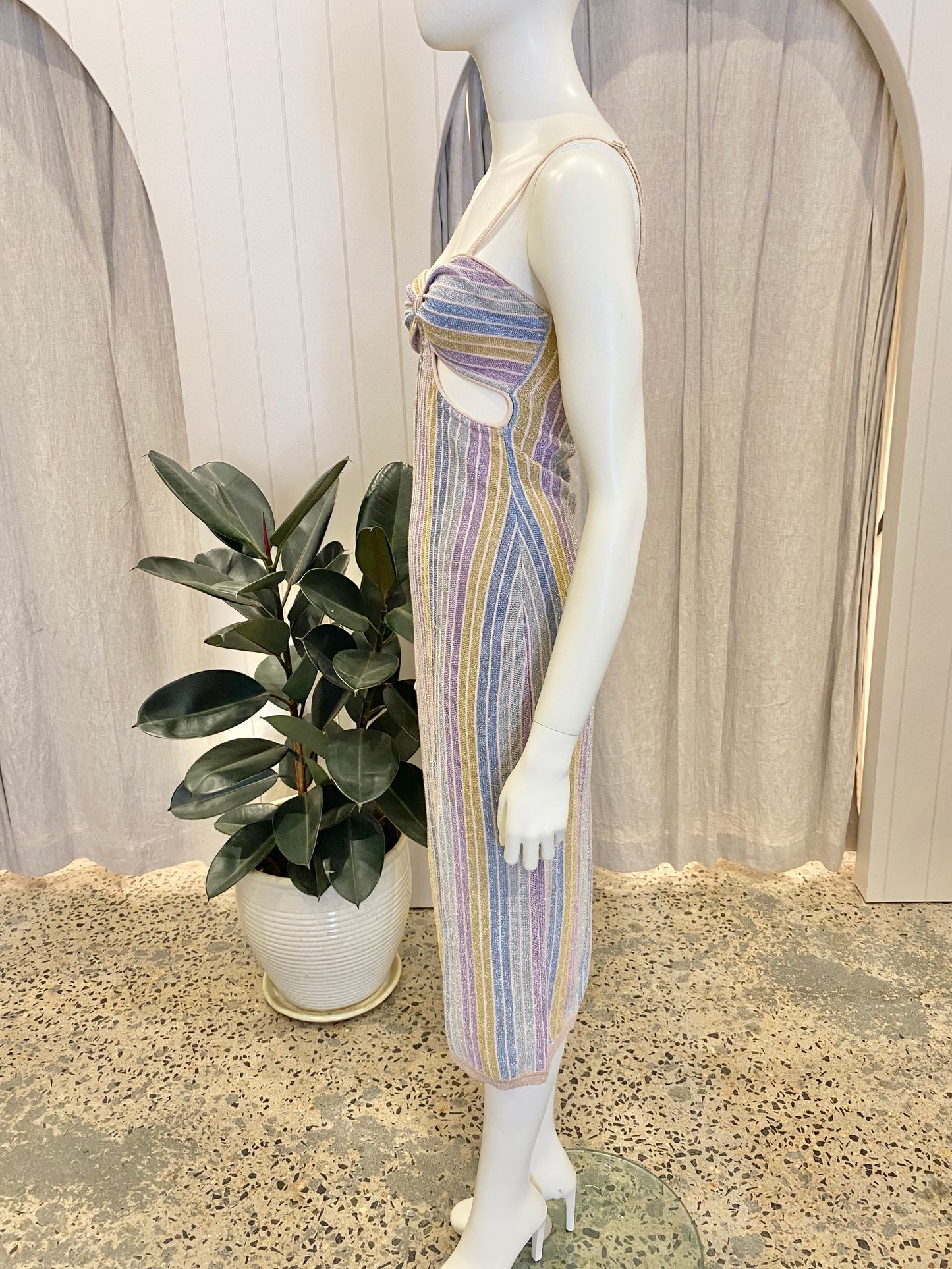 Suboo Elise Cutout Dress in Metalic Stripe - Size XS (6/8)