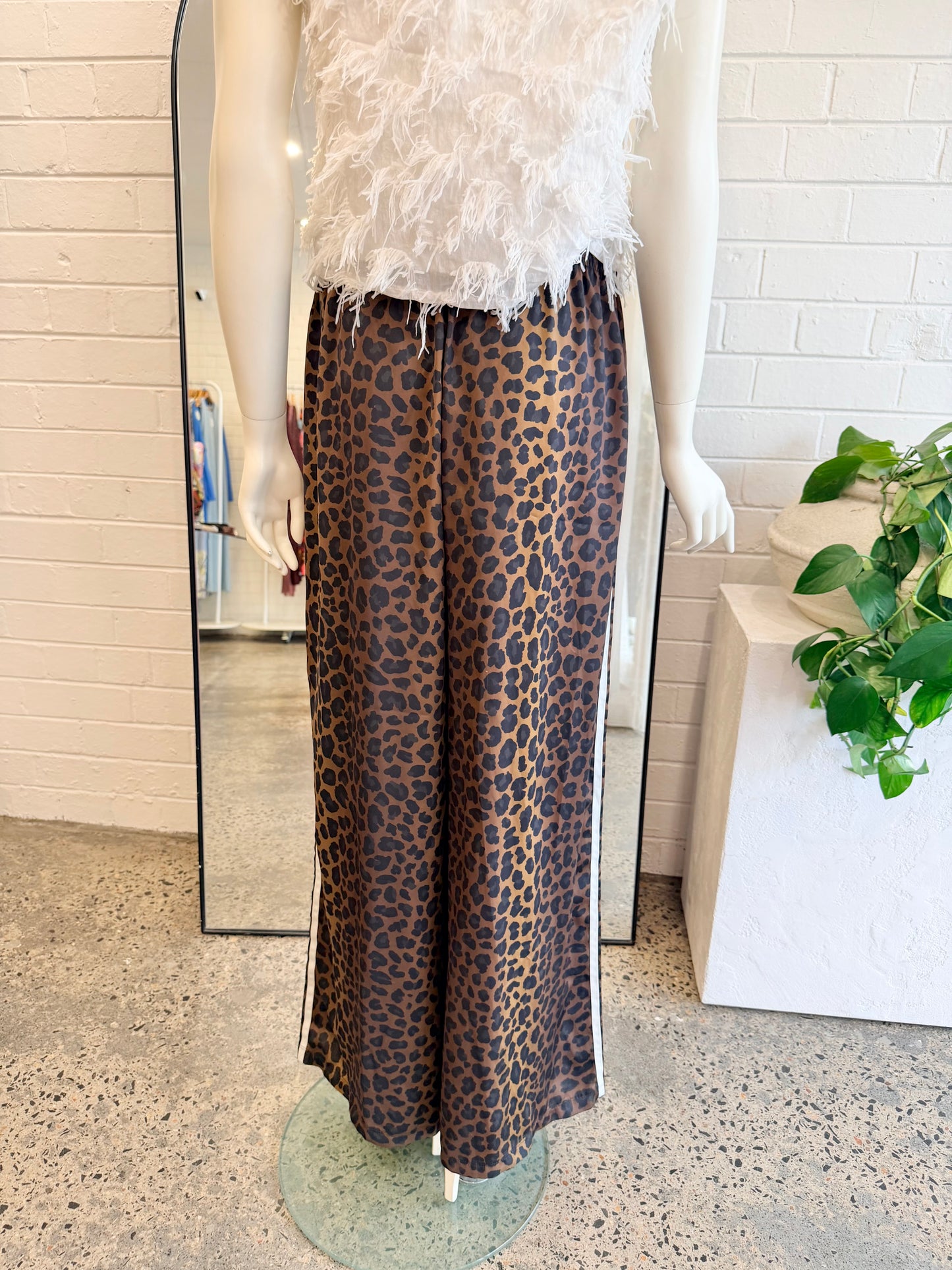Adidas Origianls Animal Print Wid Leg Satin Pants - Size L (12)