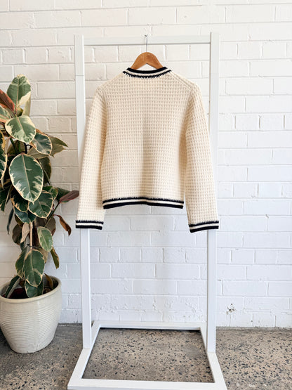 Me and Em Cream Cotton Boucle Crochet Cardigan - Size M (8 - 10)