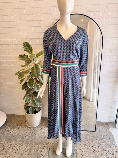Maje Reanne Blue Printed Crepe Dress - Size 2