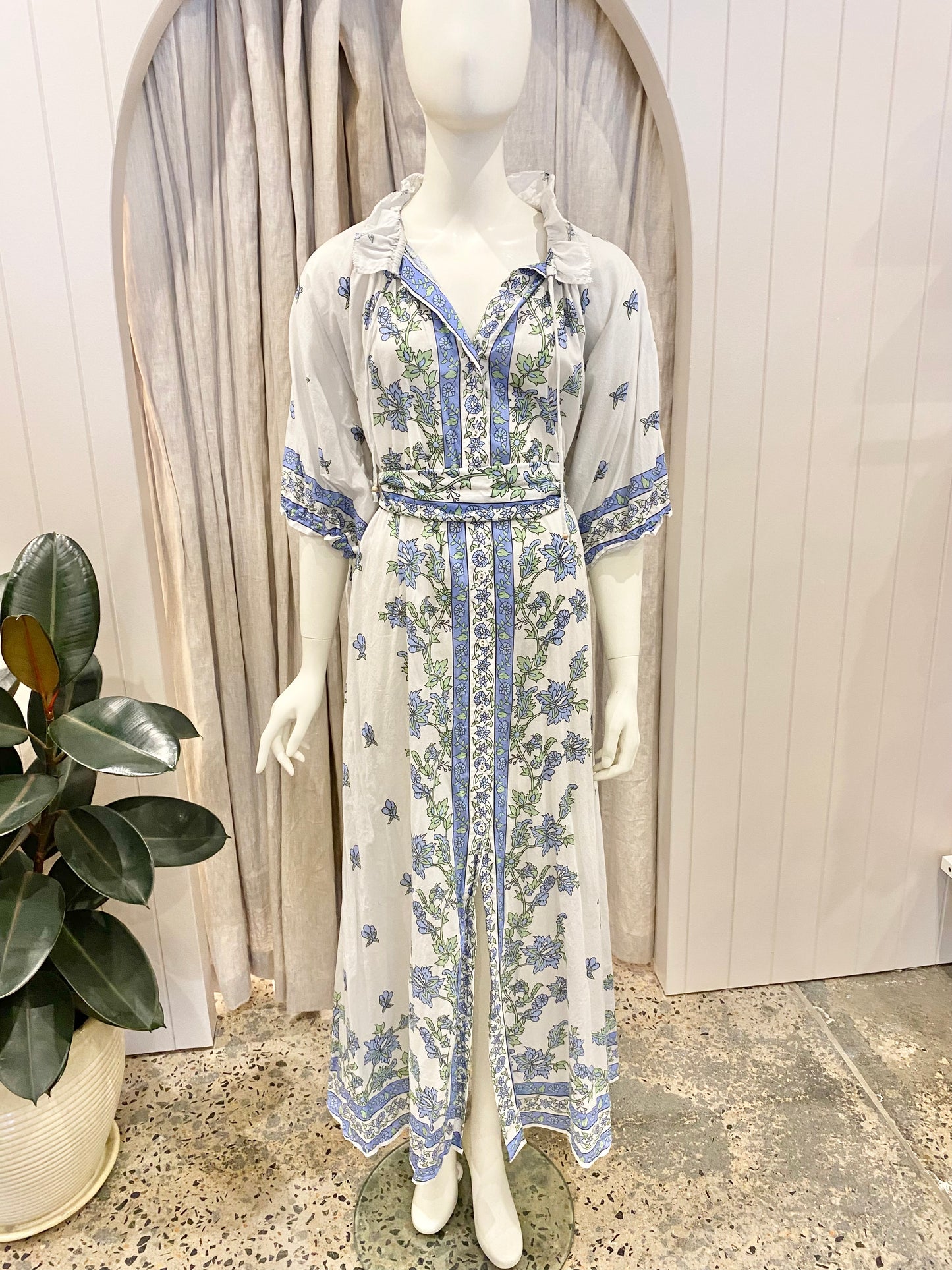 Grace and May Blue Floral Maxi Dress - Size O/S