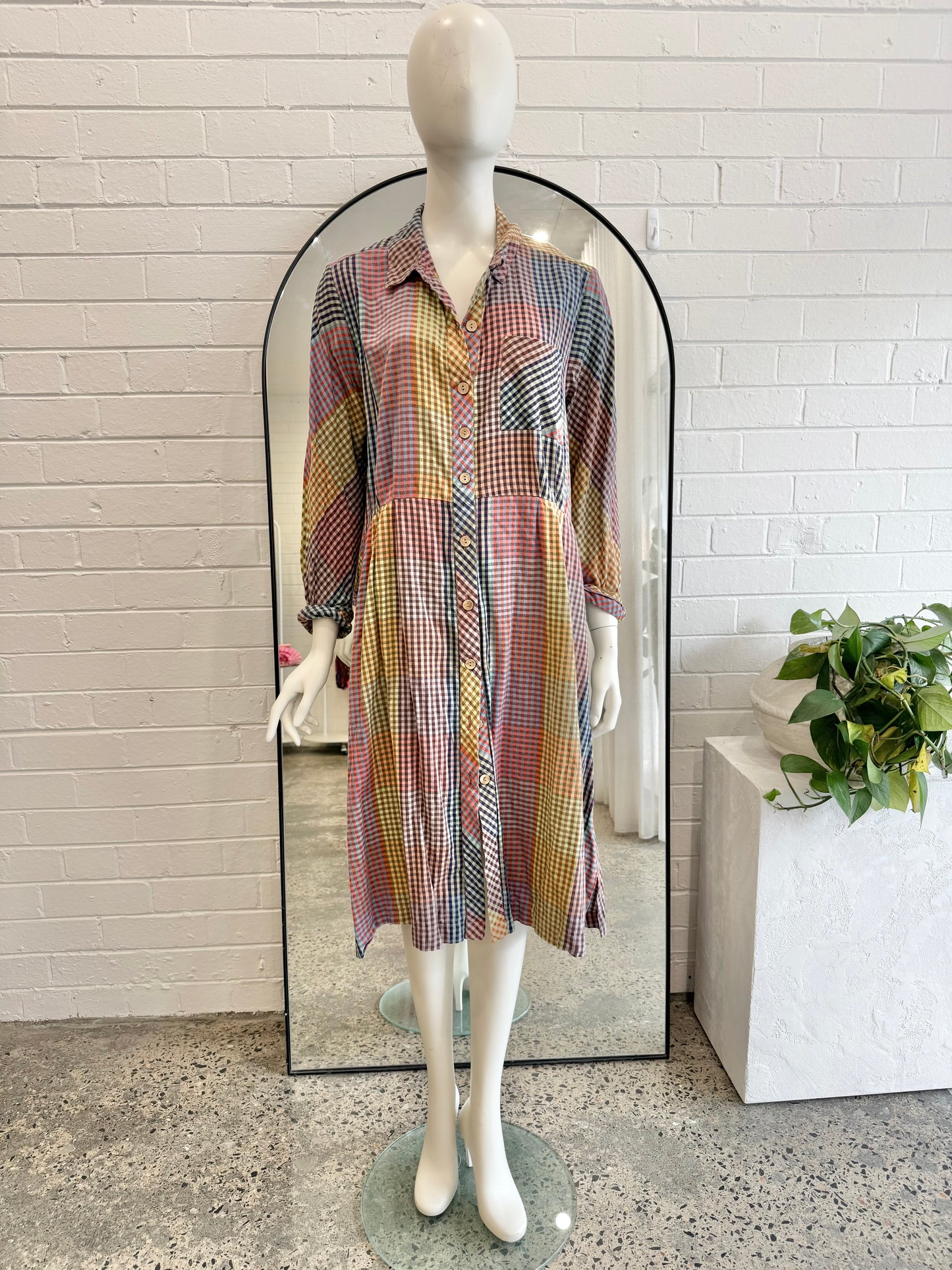 Nancy Bird Artisian Plaid Midi Shirt Dress - Size XL (14 - 16)