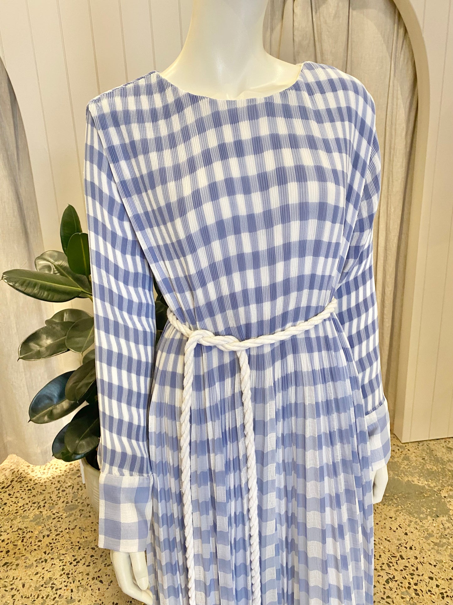 Bohemian Traders French Blue Check Pleated Maxi Dress - Size 2XL (18)