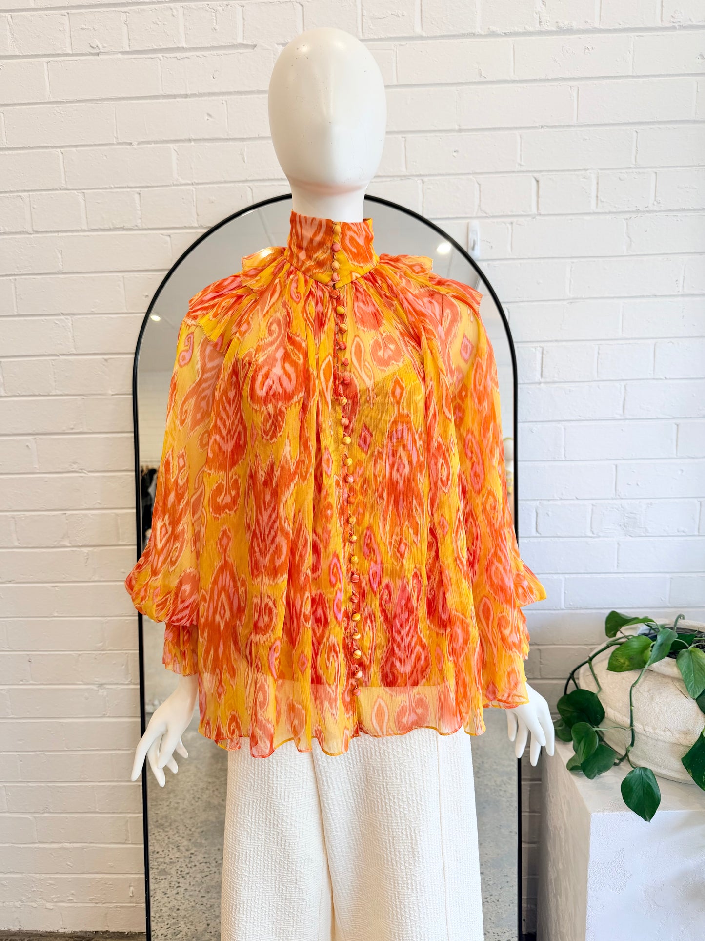 Zimmermann Golden Brightside Silk Frill Blouse - Size 8 - 10 Pre-Loved Geelong 1