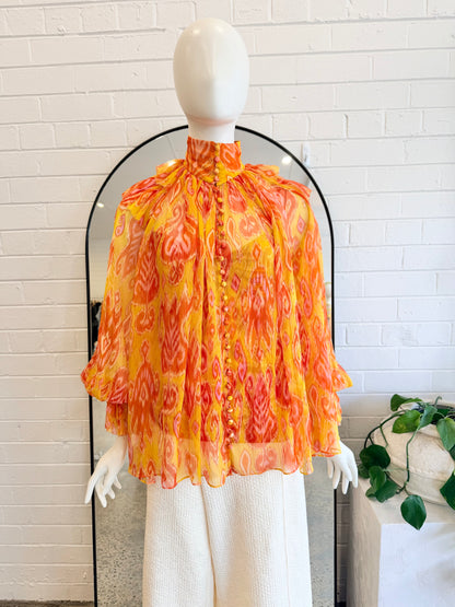 Zimmermann Golden Brightside Silk Frill Blouse - Size 8 - 10 Pre-Loved Geelong 1
