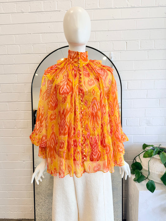 Zimmermann Golden Brightside Silk Frill Blouse - Size 8 - 10 Pre-Loved Geelong 1