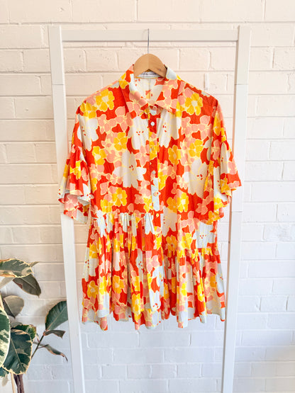 Bohemian Traders Genoa Mini Shirtdress in Dappled Floral Print - Size XS (8/10)