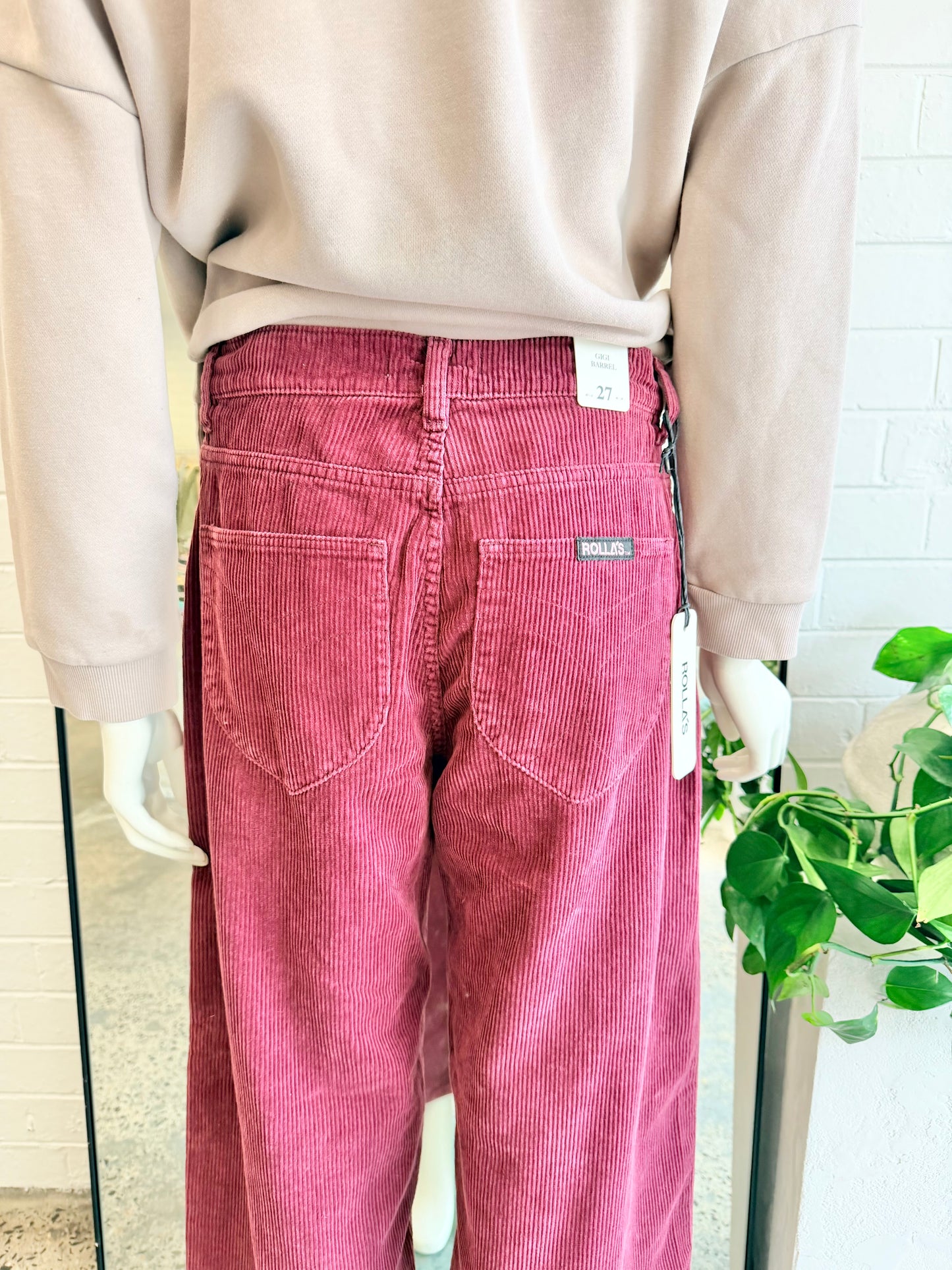 Rolla's Gigi Barrel Leg Corduroy Trouser in Oxblood - Size 27 (9)