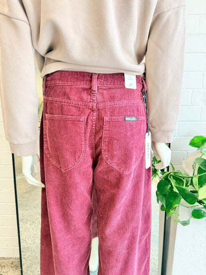 Rolla's Gigi Barrel Leg Corduroy Trouser in Oxblood - Size 27 (9)