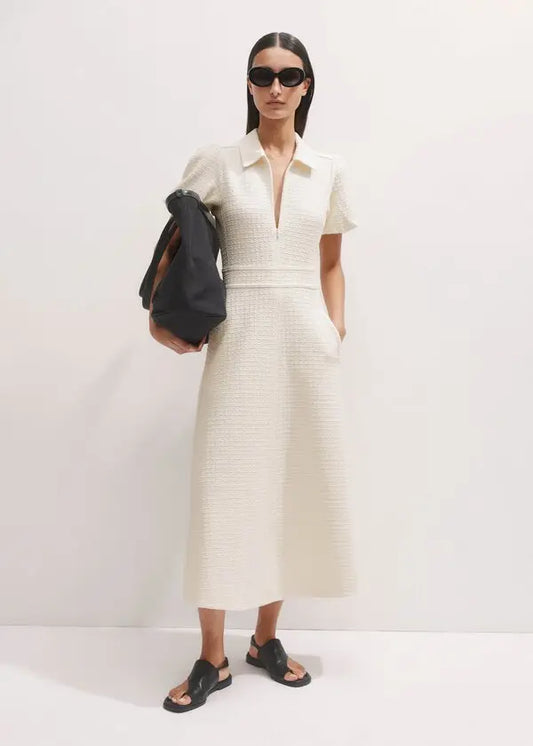 ME+EM Textured Ponte Midi Dress in Cream - Size 12