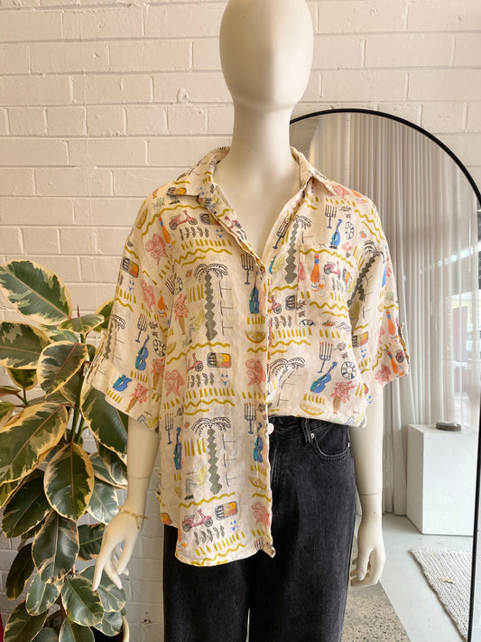 Palm Noosa Verano Yellow Mirage Linen Shirt - Size 12