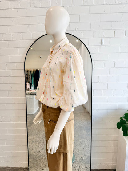 Lollys Laundy 'Heidi' Shirt in Cream - Size XL (14)
