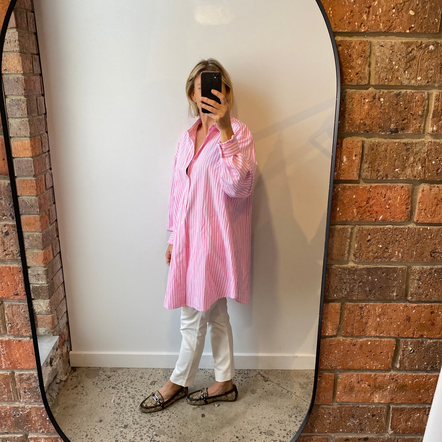 Blanca Striped Boyfriend Shirt in Pink - One Size