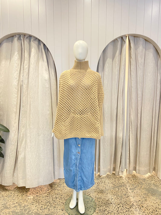 See By Chloe Wool Poncho in Camel - Size L (14/16)