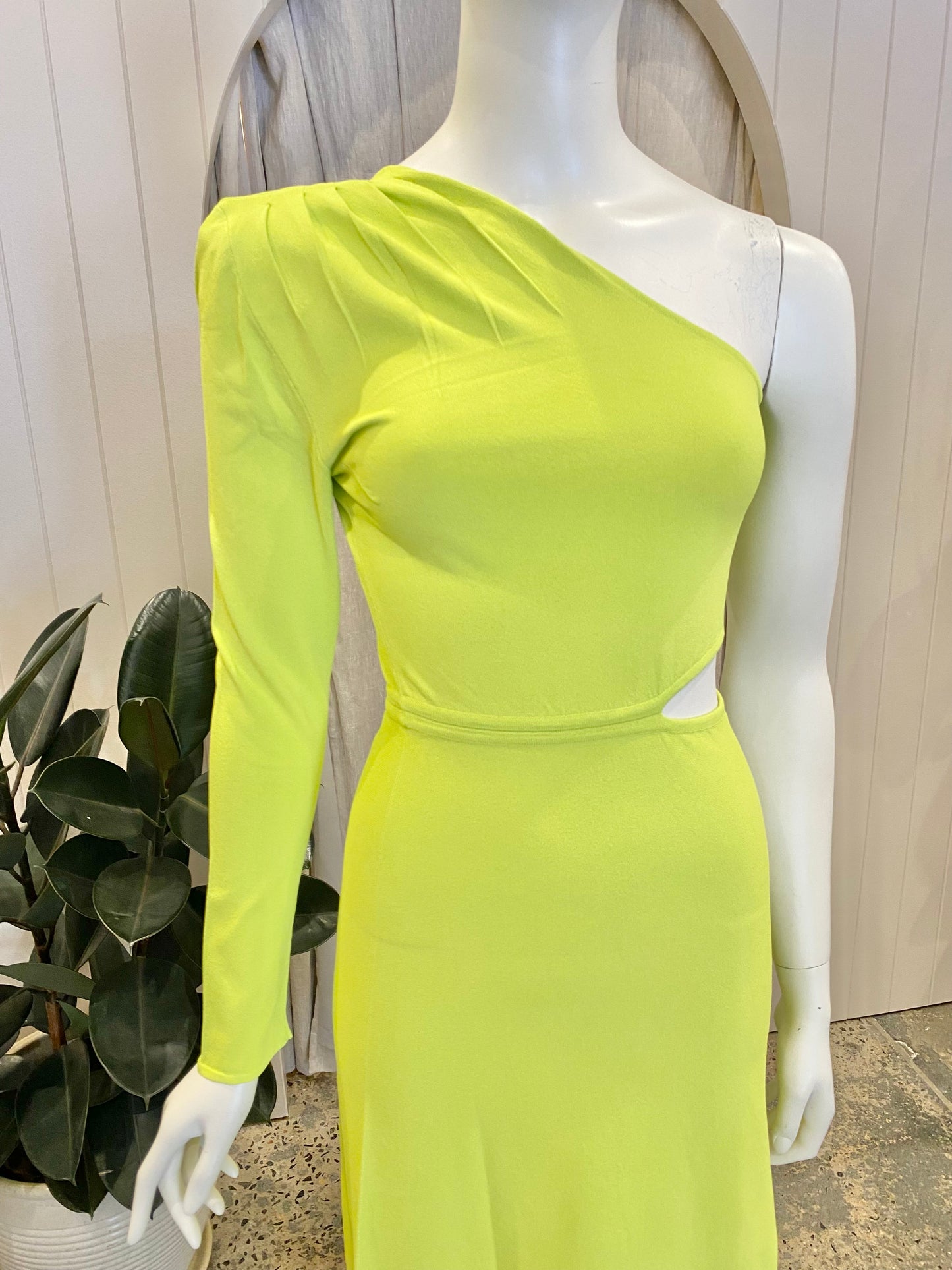 Scanlan Theodore Crepe Knit One Shoulder Gown in Lime - Size XS (8)