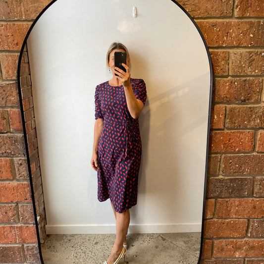 Parosh Navy Kiss Midi Dress - Size 8