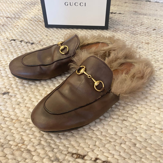 Gucci 'Princetown' Fur Loafer in Brown - Size 38