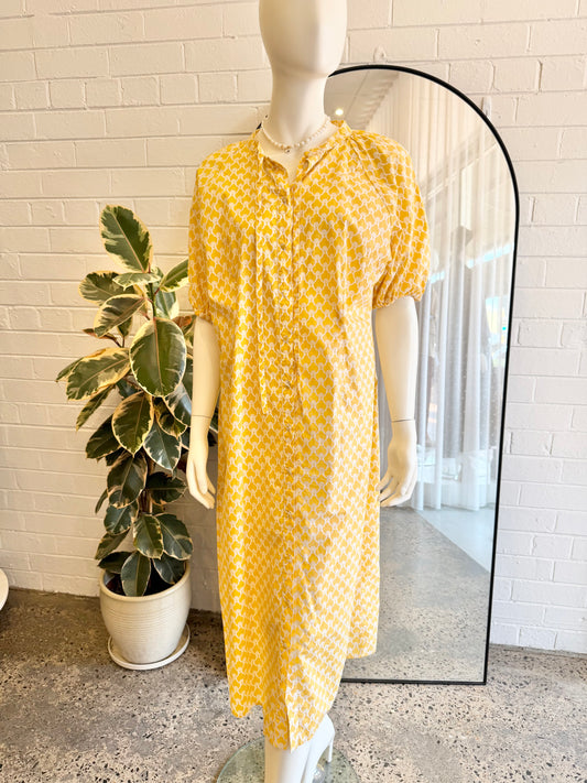 Morrison Yellow and White Shirt Midi Dress - Size 4 (12)
