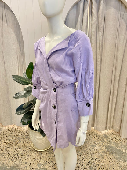 Pfeiffer 'Seeka' Linen Mini Dress in Lilac - Size 10