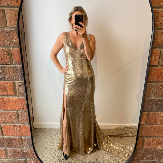 Loreta 'Stay Golden' Gold Sequin Gown - Size 12
