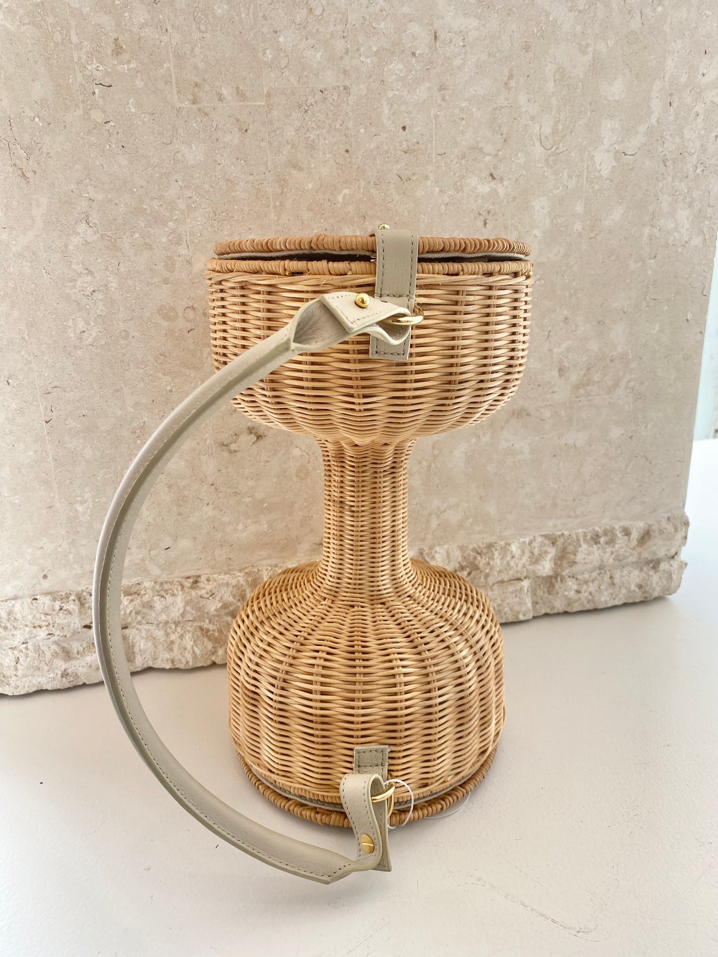 Lucy Folk Dumbell Wicker Bag in Dark Natural