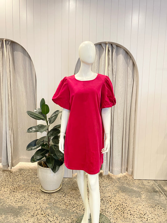 Gorman Hot Pink Cord Midi Dress - Size 16