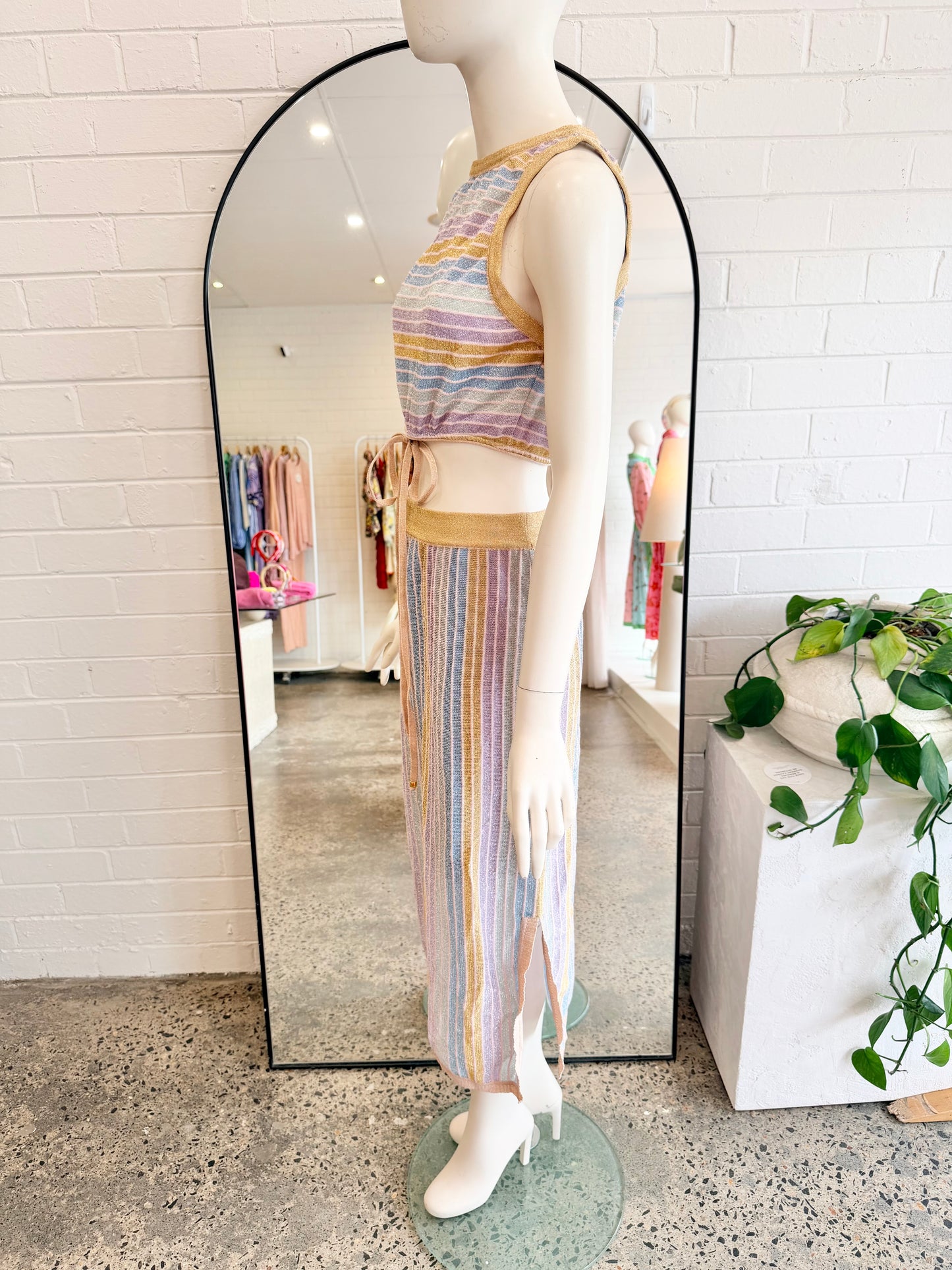 Suboo Elise Stripe Metallic Skirt and Top Set