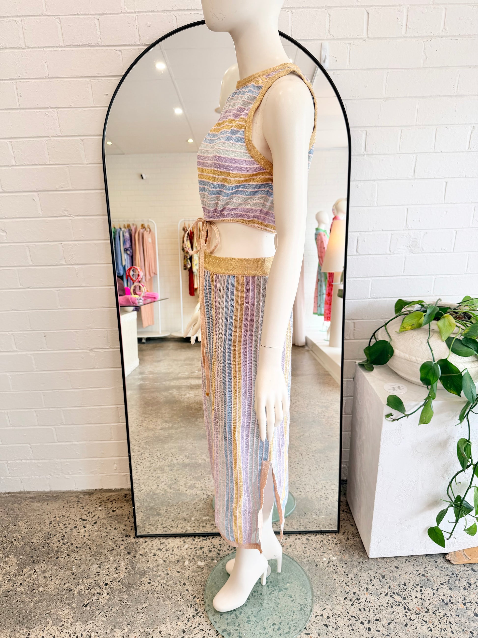 Suboo Elise Stripe Metallic Skirt and Top Set