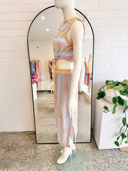 Suboo Elise Stripe Metallic Skirt and Top Set