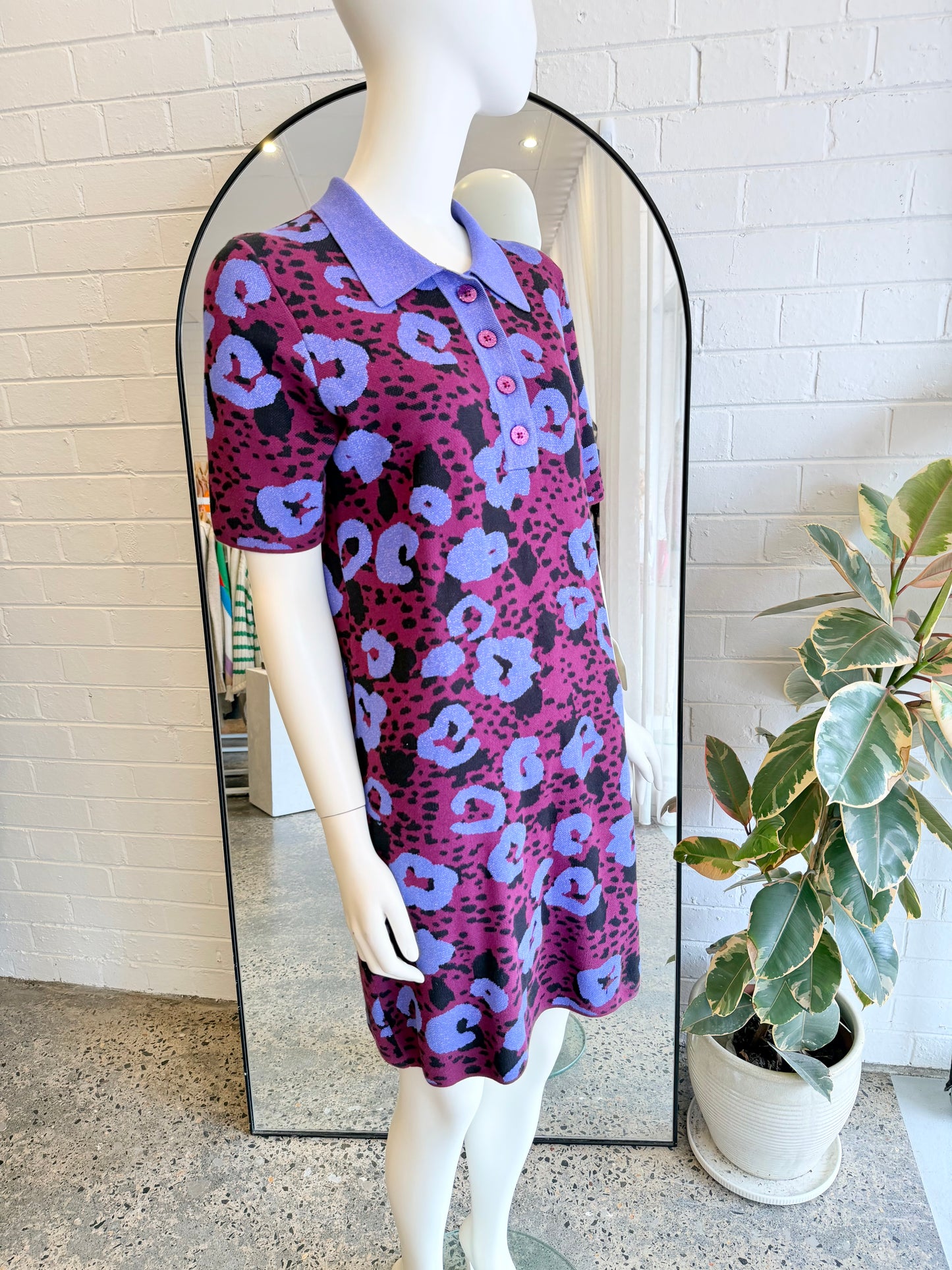 Gorman Leopard Berry Knit Polo Dress - Size 8