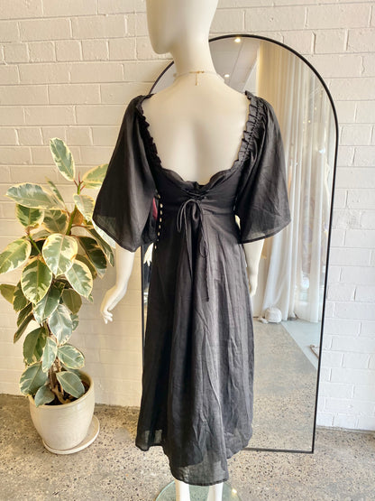 Kinga Csilla Black Linen Midi Dress - Size 10 - 12