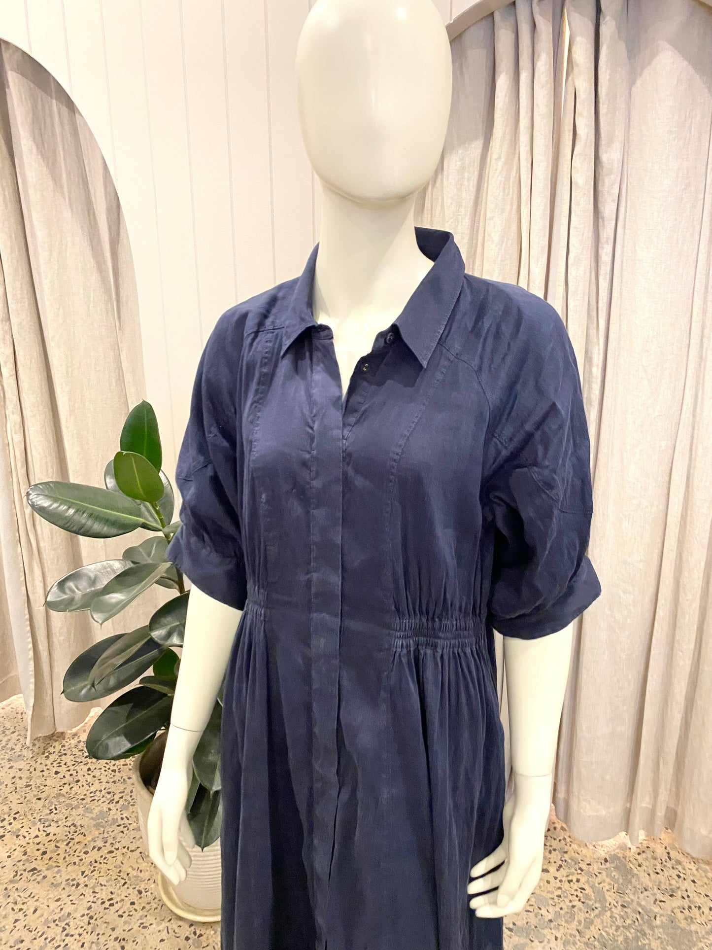 Country Road Silk/Linen Shirtdress in Blue - Size 12