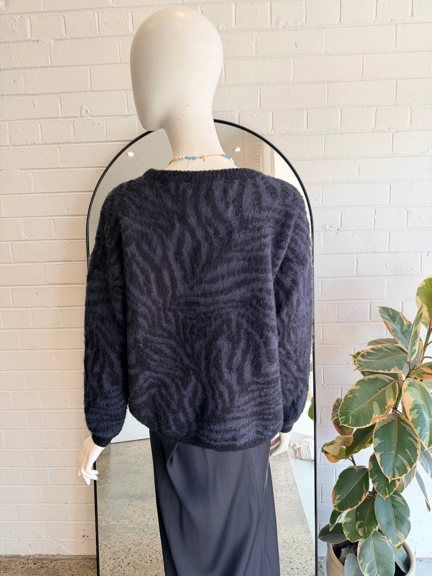 Yaya Black and Blue Zebra Print Knit Jumper - Size Small