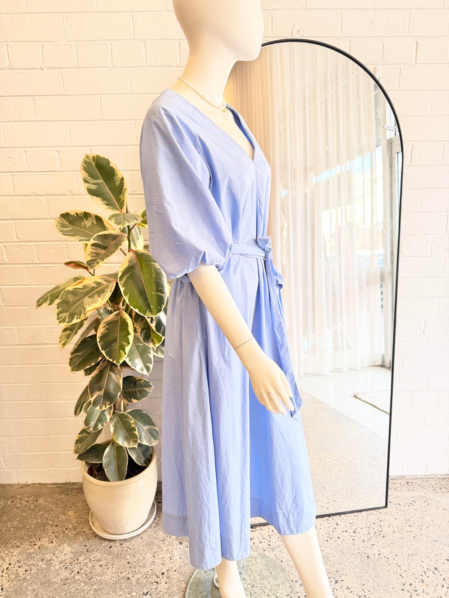 365 Days Blue Cotton Puff Sleeve Midi Dress - Size L