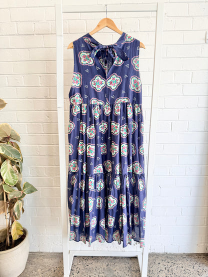 Alessandra Mosaic Print Midi Dress in Navy - Size M