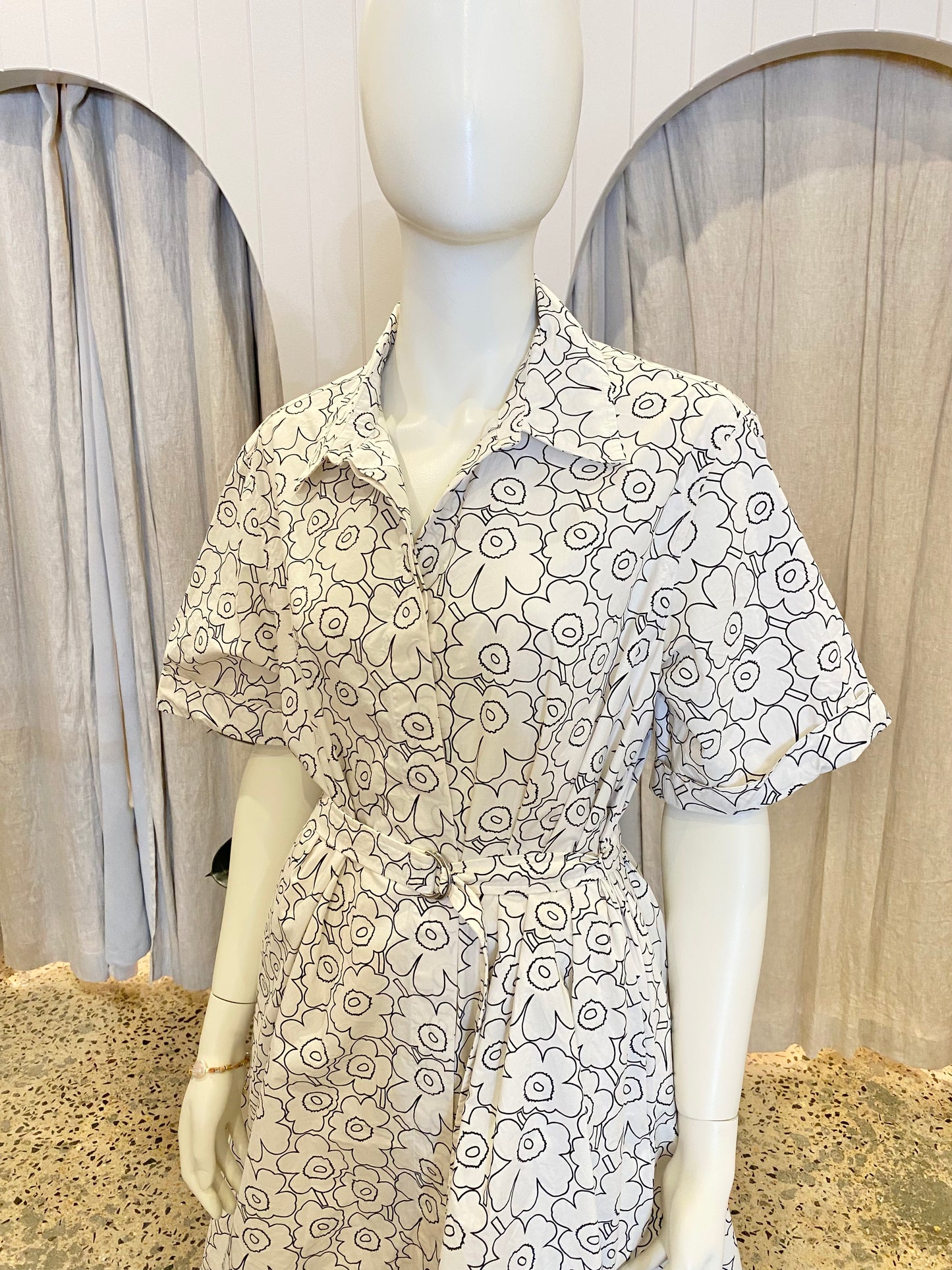 Marimekko Poplin Piirto Unikko Midi Shirt Dress - Size 40 (14/16)