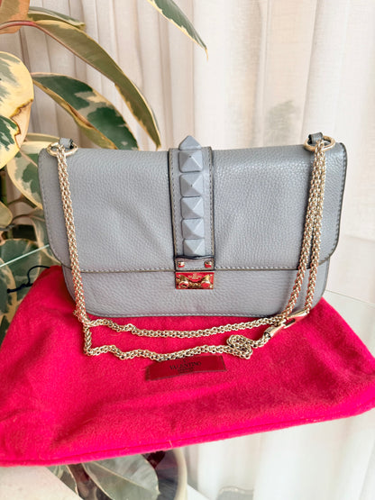 Valentino Light Grey Garavani Glam Lock Crossbody Bag - Size M