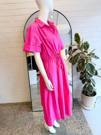 Country Road Hot Pink Cotton Midi Dress - Size 12