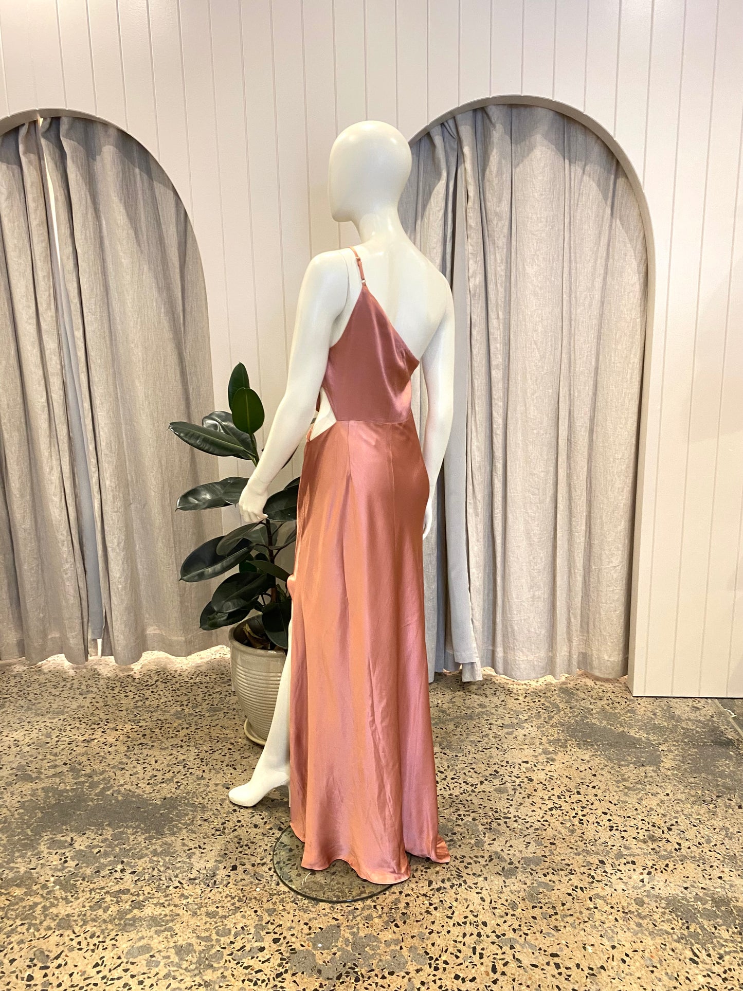 Shona Joy Asym Gathered Midi Dress in Antique Rose - Size 12