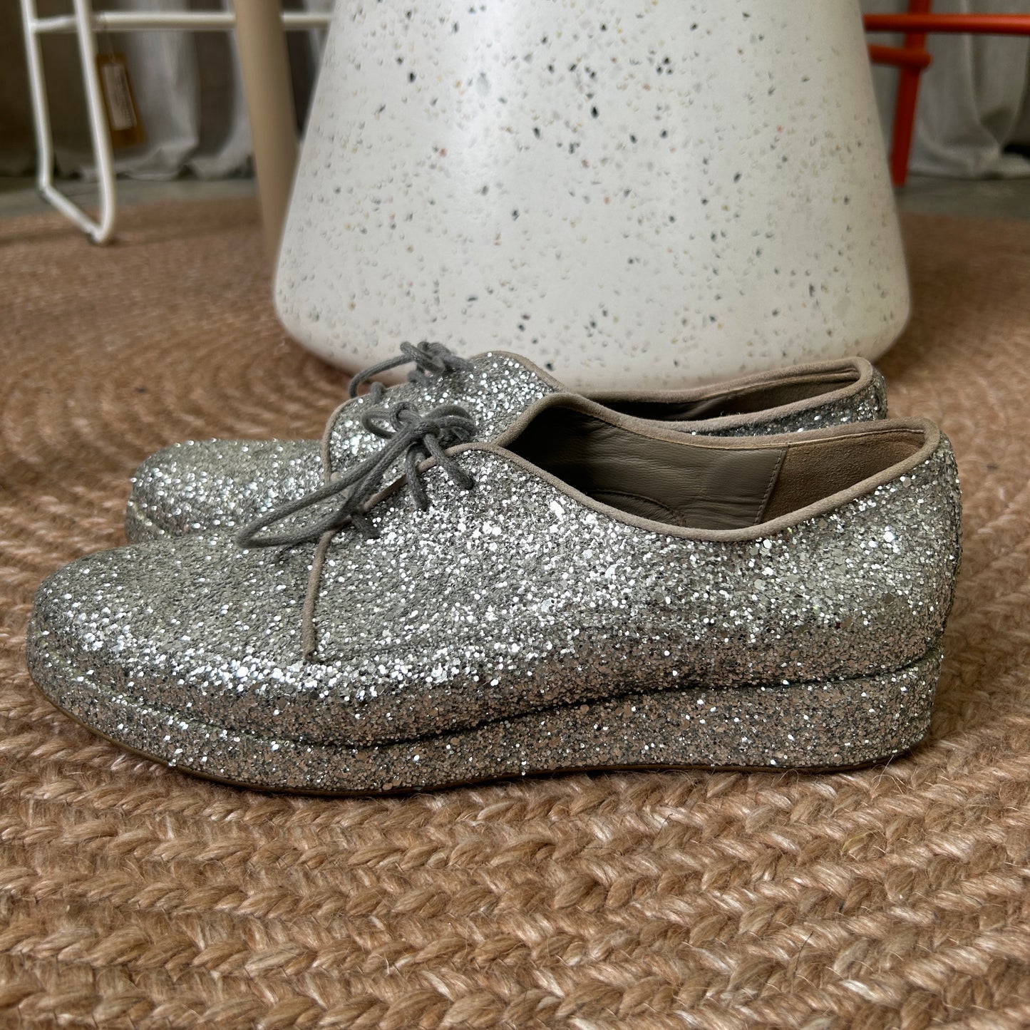 Habbot Silver Glitter Brogues - Size 38