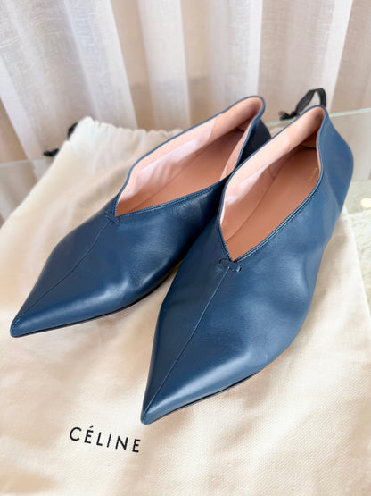 Celine Petrol Blue Babouche Pointed Ballerina Flats - Size 40