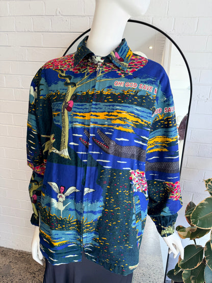 Yevu Blue and Green Print Jacket - Size M (8-12)