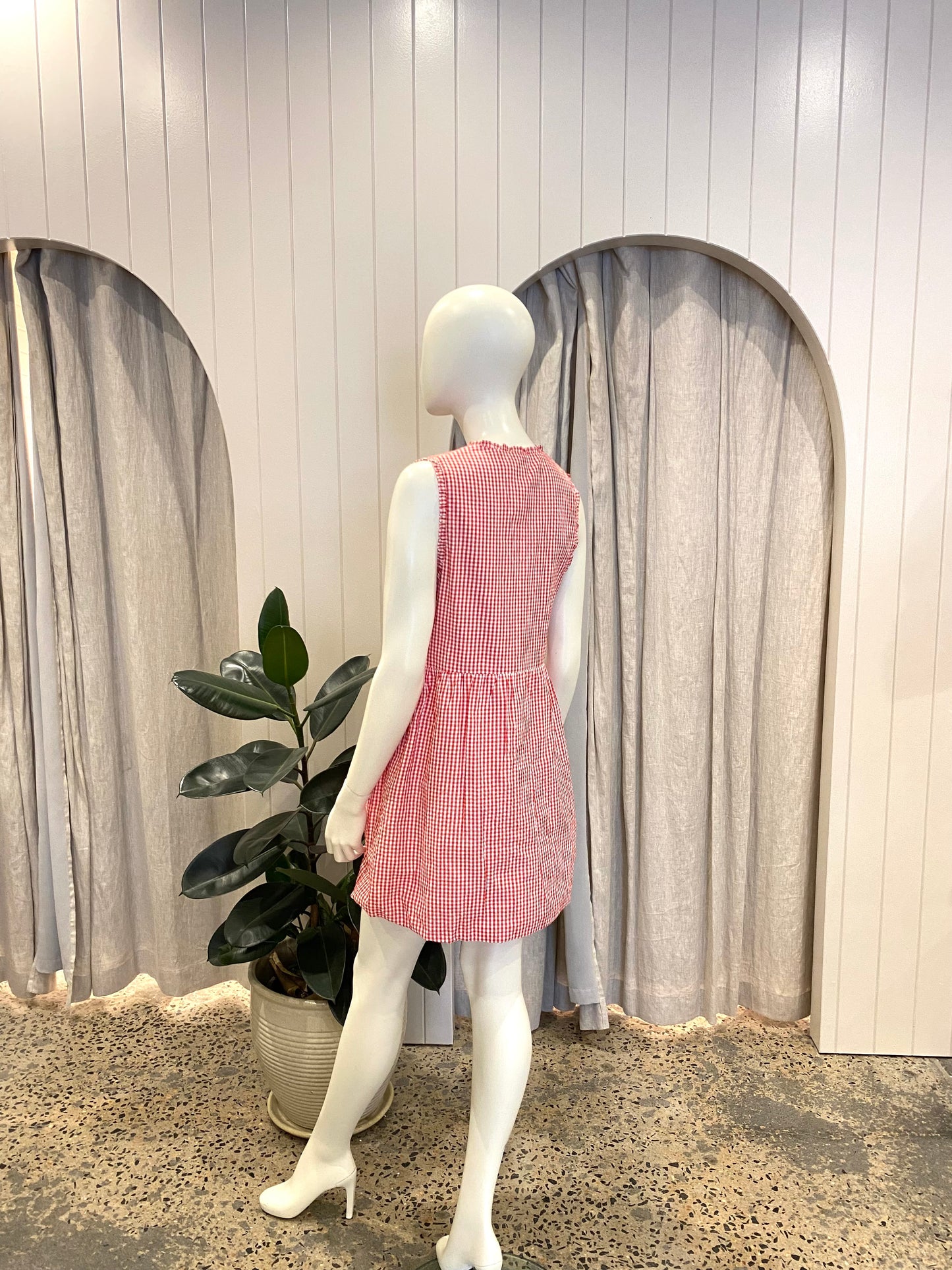 Steele Cecile Mini Dress in Red/White Gingham - Size M (10)