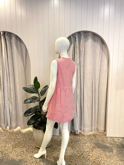 Steele Cecile Mini Dress in Red/White Gingham - Size M (10)